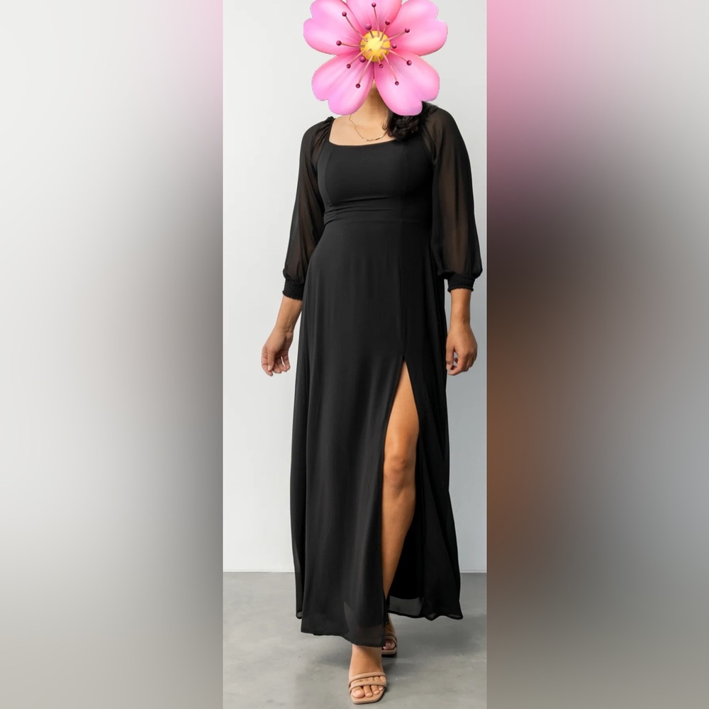 Baltic Born Giselle Maxi Dress Black Chiffon Maxi with Smocked Bodice | Large - Picture 16 of 16